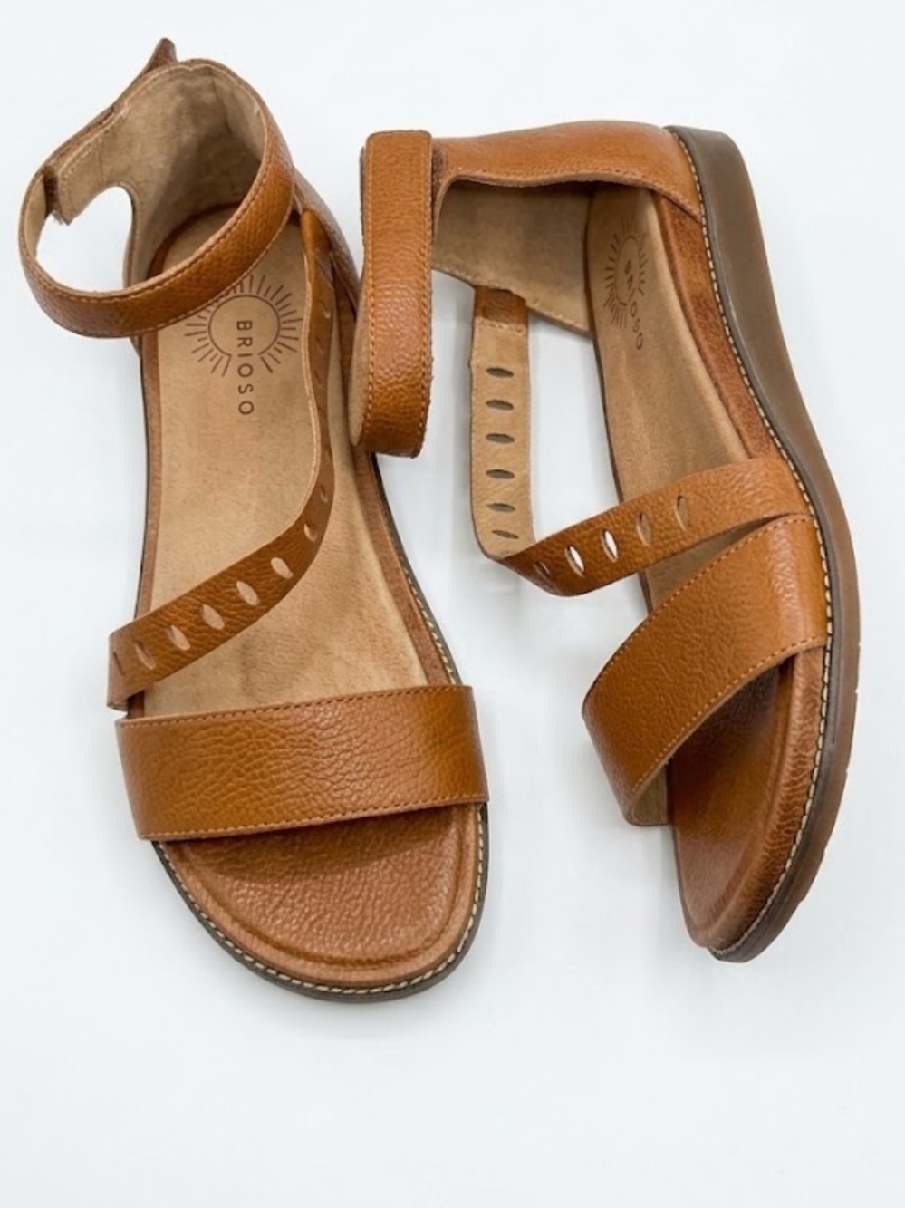 BRIOSO Tan Leather Ankle-Strap Comfort Sandals